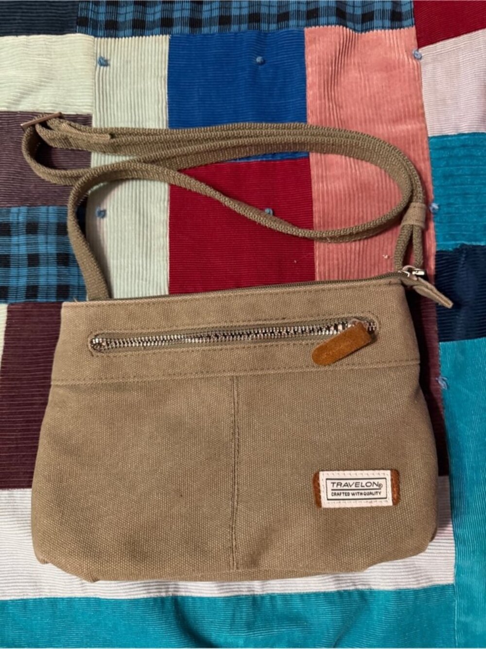 Travelon Tan Crossbody Bag with Front Zip Pocket